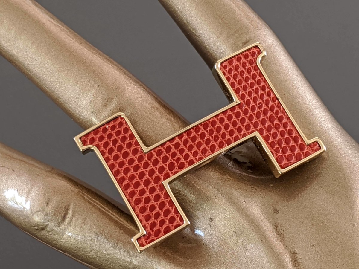 Hermes Sanguine/Plated Gold MINI CONSTANCE MARQUETEE LEZARD Buckle 24 mm, New with Pochette and White Box!! - poupishop