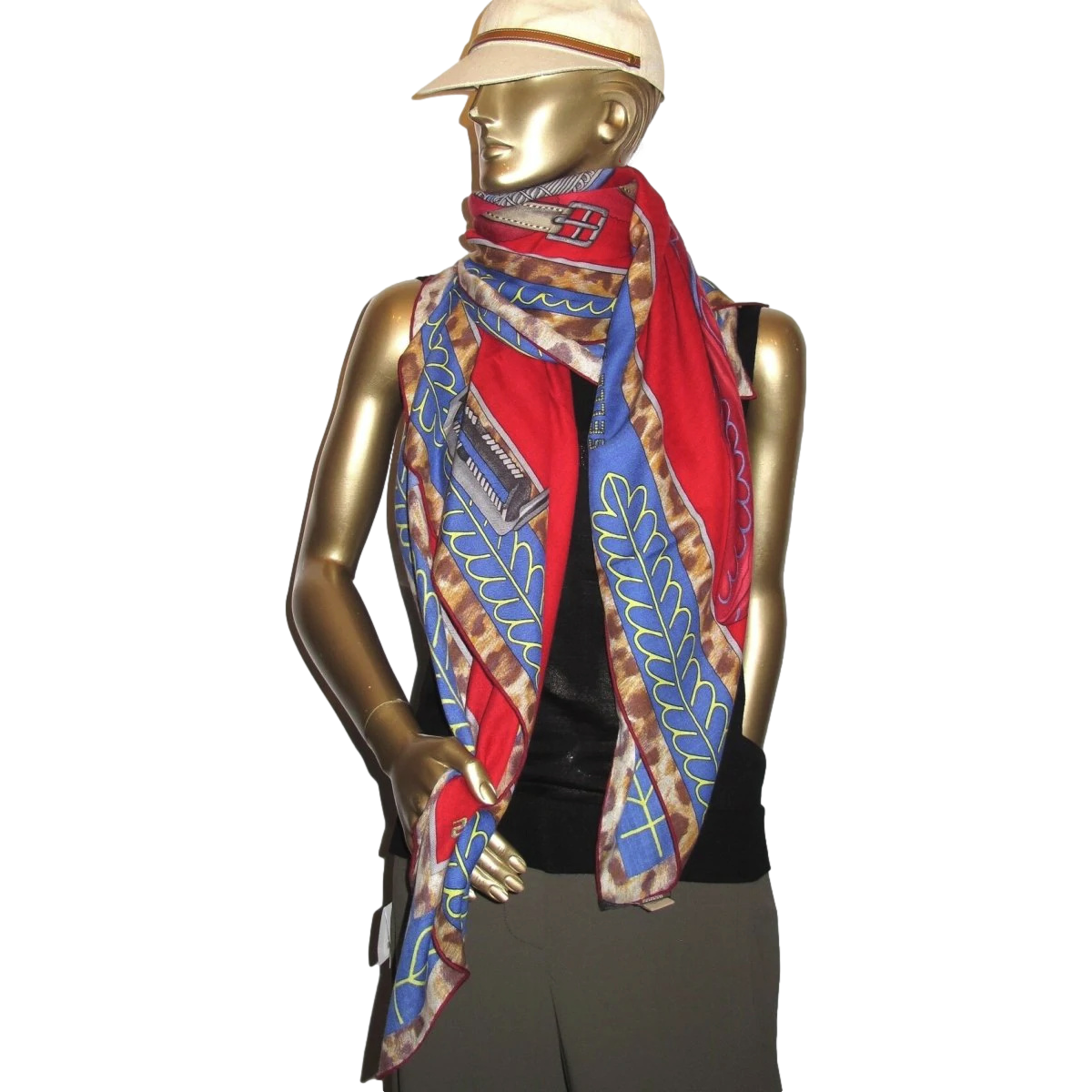 Hermes [S17] 2017 Red Jean Blue Burgundy SELLE D'OFFICIER EN GRANDE TENUE by Wlodek Kaminski Cashmere Shawl 140