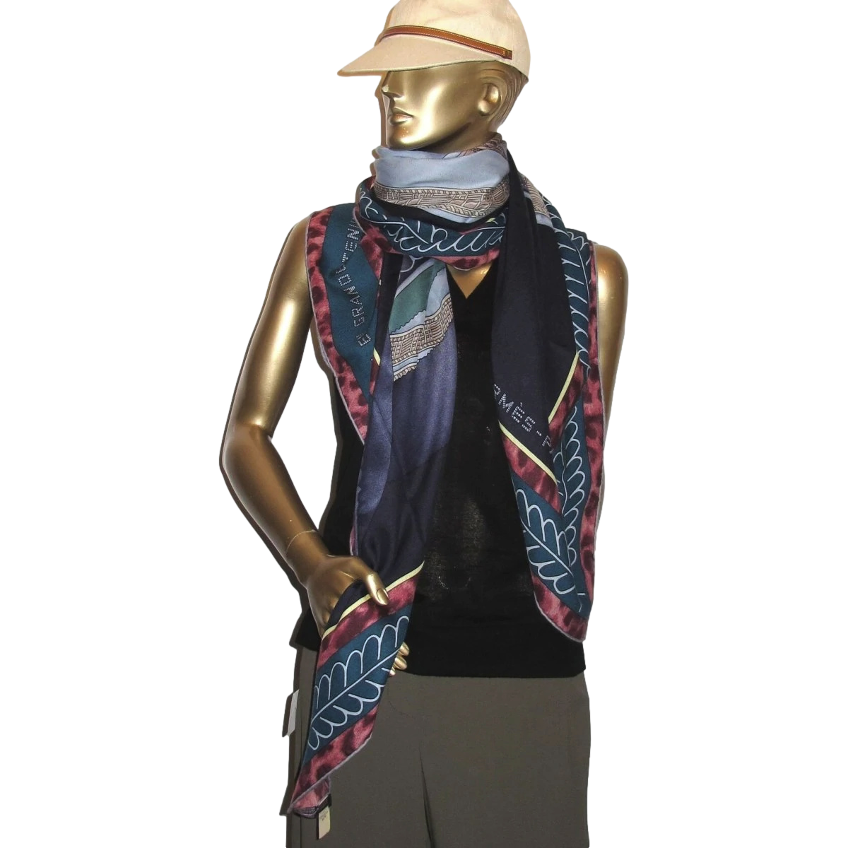 Hermes [S15] 2017 Navy Petrol Sky SELLE D'OFFICIER EN GRANDE TENUE by Wlodek Kaminski Cashmere Shawl 140