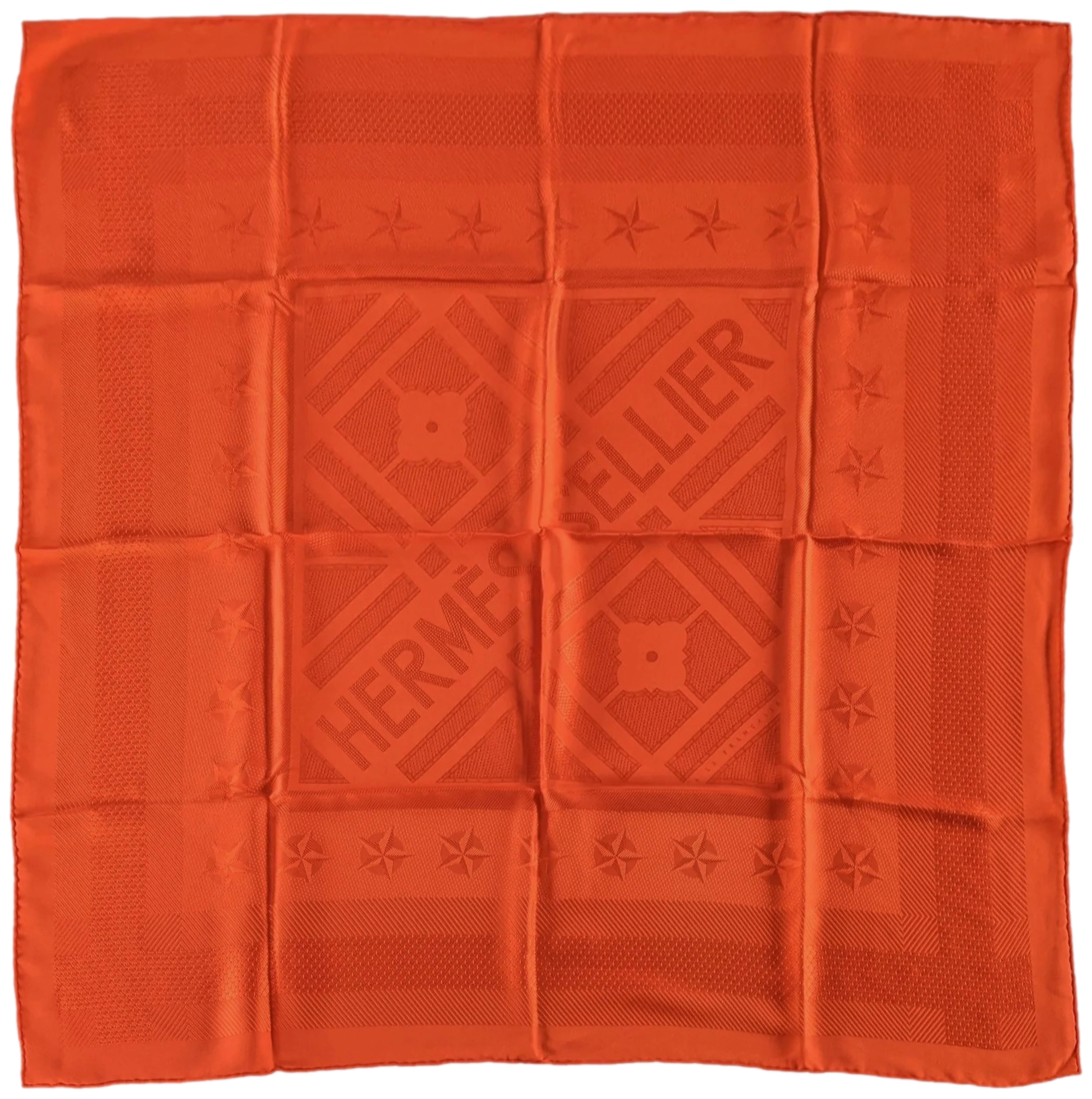 Hermes 2012 Orange Poppy "Sellier" Monochrome Jacquard Silk 90cm