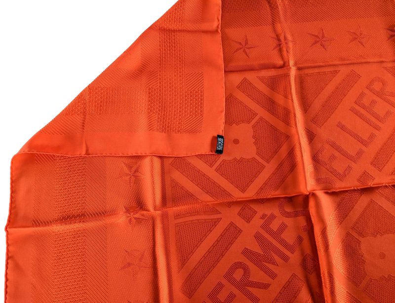 Hermes 2012 Orange Poppy "Sellier" Monochrome Jacquard Silk 90cm