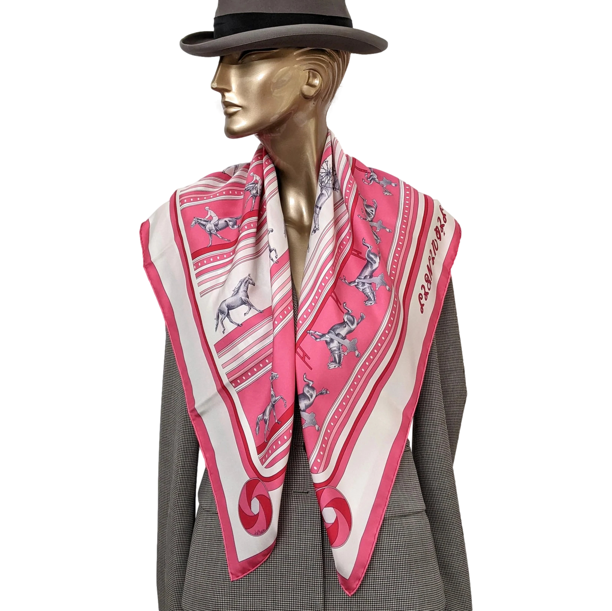 Hermes 2007 Rose/Blanc/Gris Special Issue "Sequence FEI" by Caty Latham Twill 90cm
