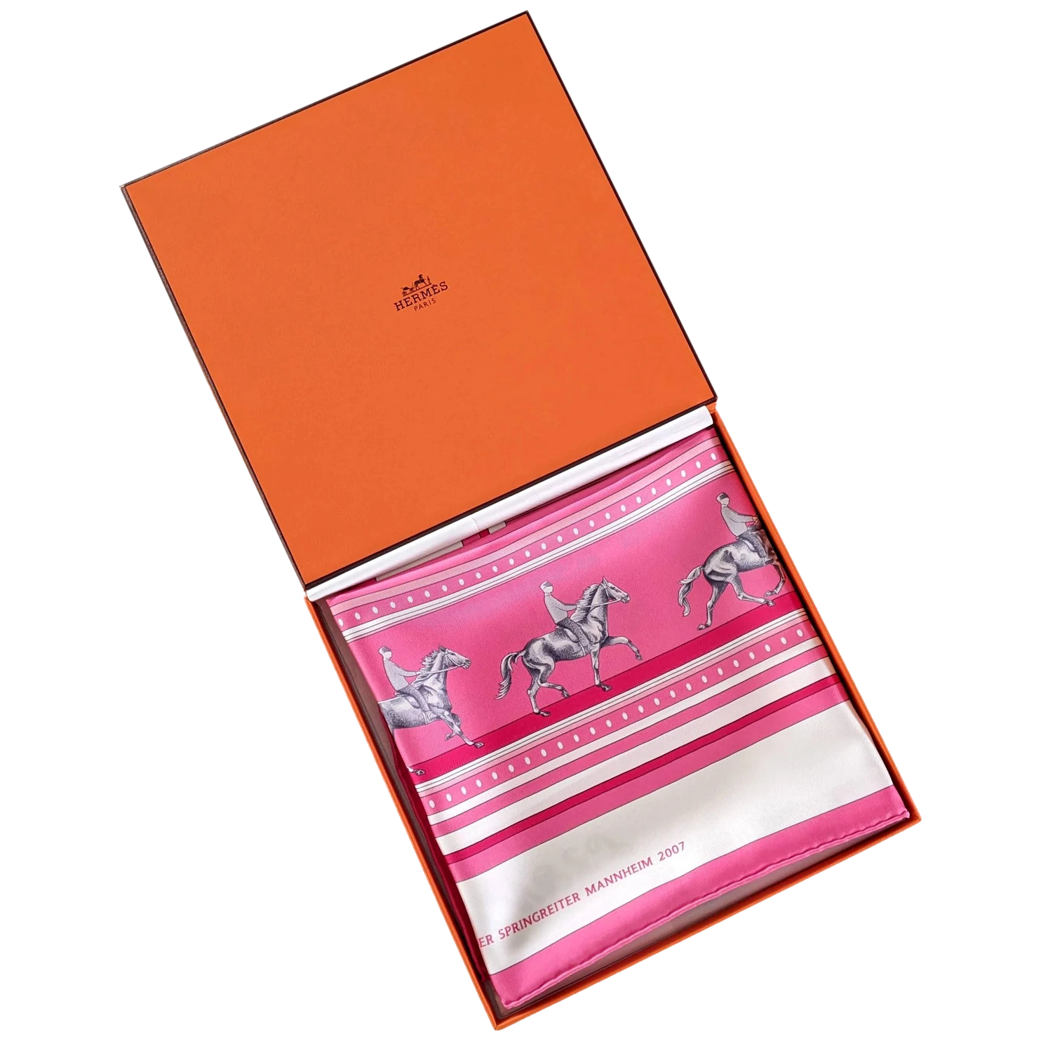 Hermes 2007 Rose/Blanc/Gris Special Issue "Sequence FEI" by Caty Latham Twill 90cm
