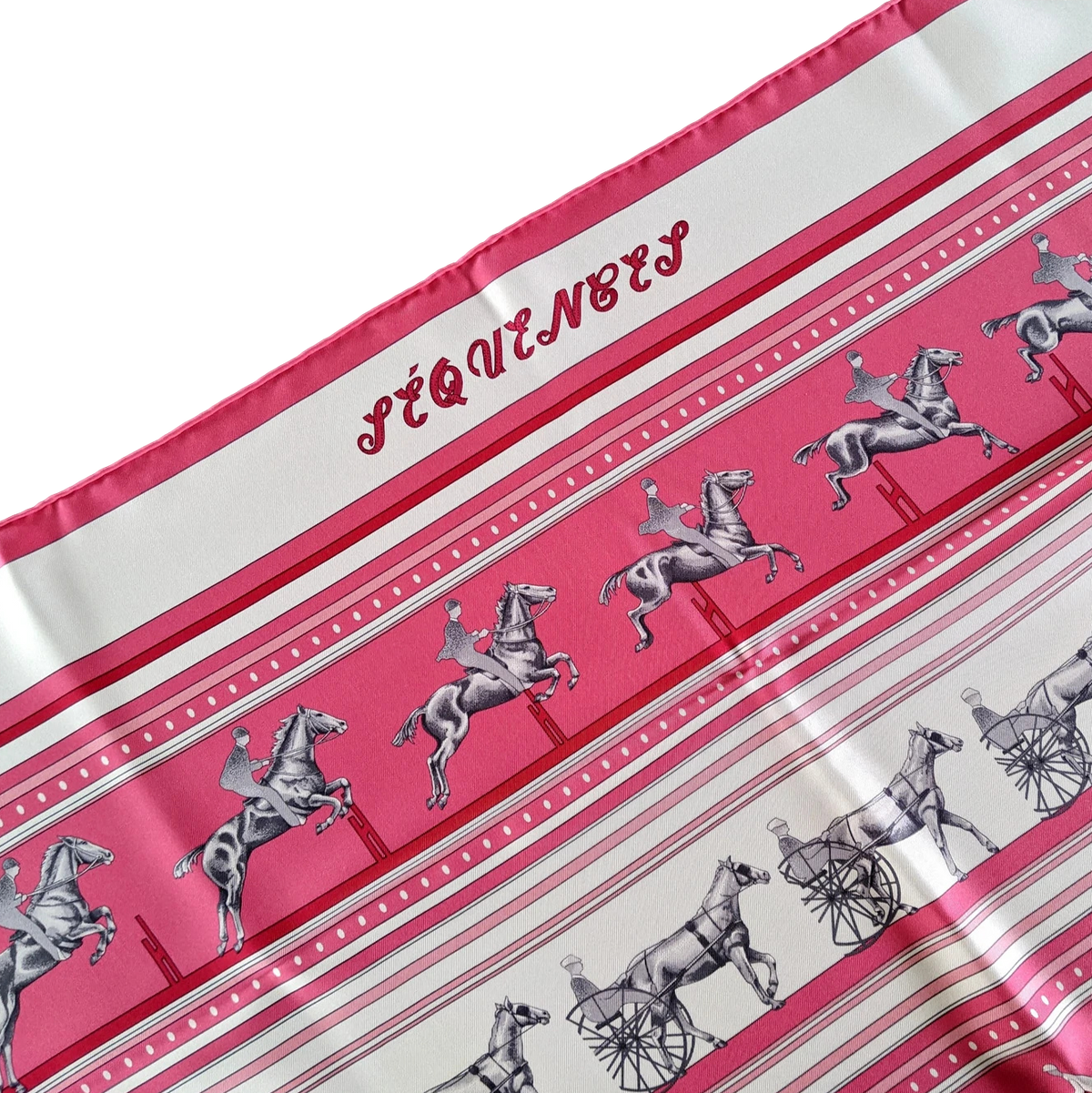 Hermes 2007 Rose/Blanc/Gris Special Issue "Sequence FEI" by Caty Latham Twill 90cm