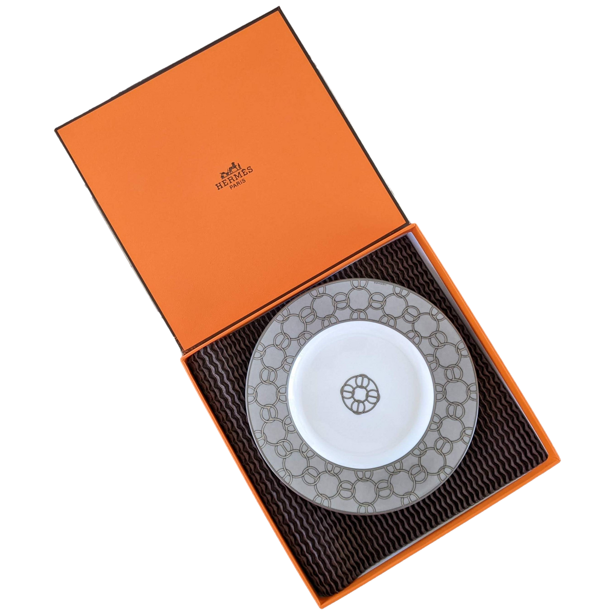 Hermes [PL01] Gris Set of 2 Assietes à Pain "Fil d'Argent" Bread Plates 16,5 cm