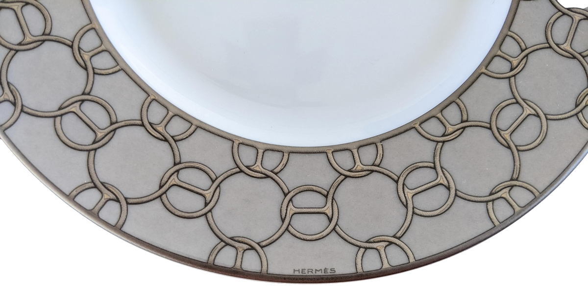 Hermes [PL01] Gris Set of 2 Assietes à Pain "Fil d'Argent" Bread Plates 16,5 cm