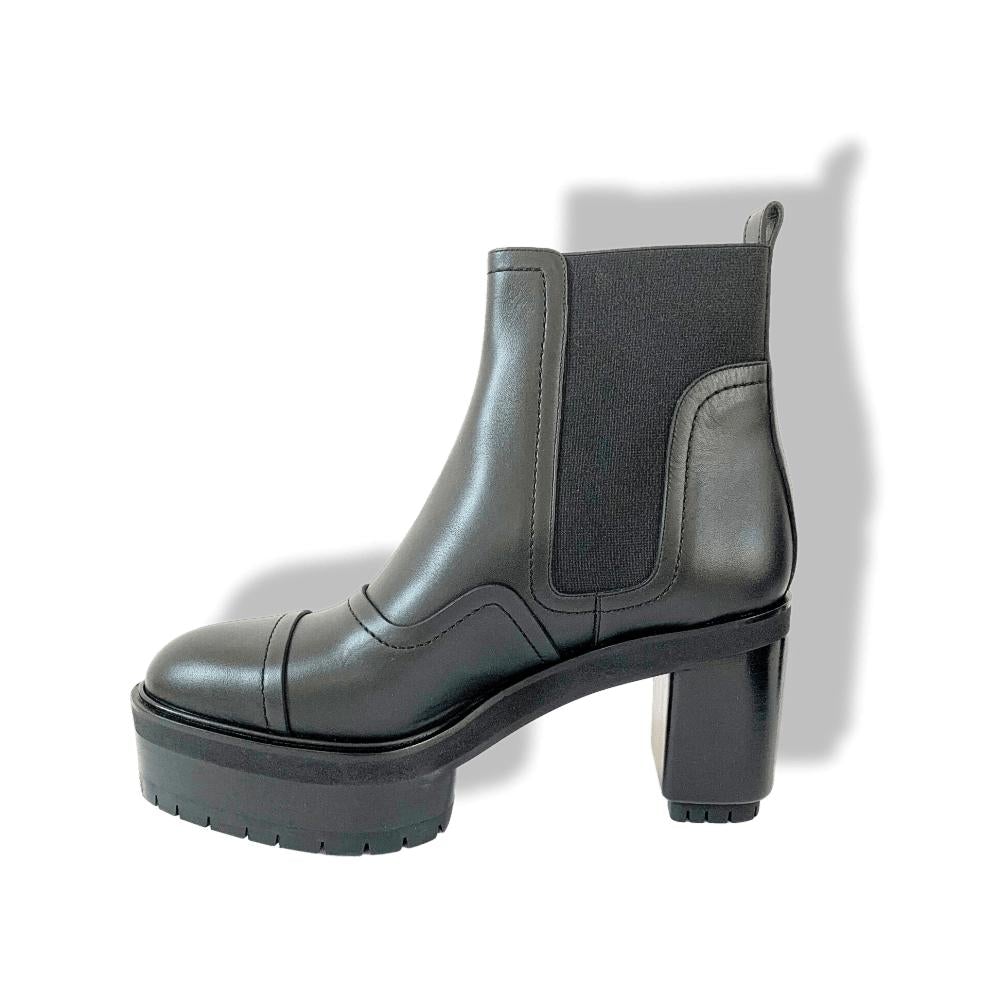 Hermes [SH01] Black Calfskin Leather PUNCHY BOTTINES VEAU Women Shoes, Sz 40, New! - poupishop