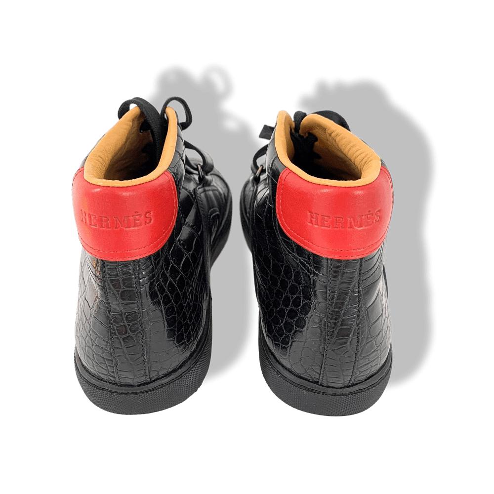 Hermes [SH02] Black Red Crocodile QUANTUM Sneakers Men Shoes, Ret. $7000 Rare, New! - poupishop