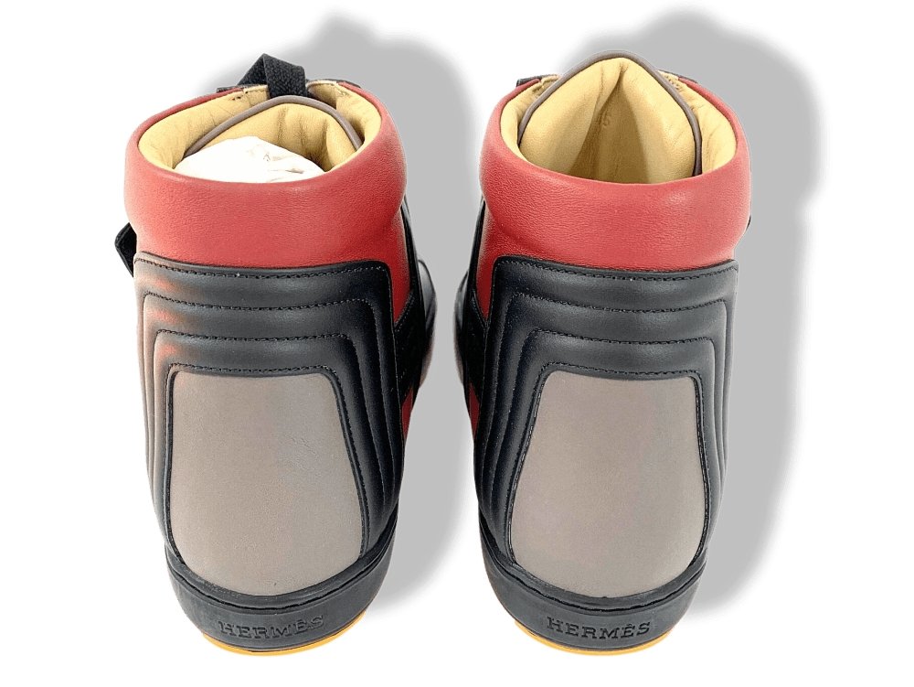 Hermes [SH03] 2015 Mole Prussia Red Black Veau LIONS High Top Sneakers Men Shoes, New in Box!! - poupishop