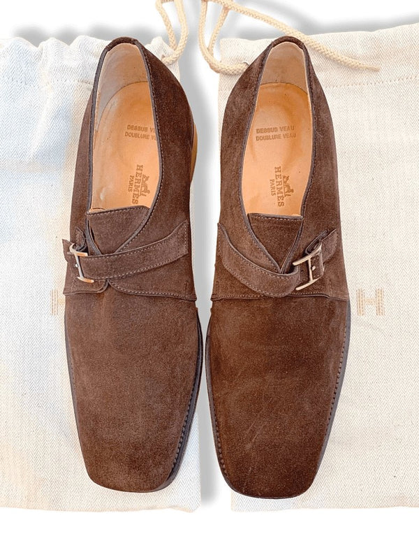 Hermes [SH04] Brown Suede NORRIS DERBY Men Shoes Sz45, New with Dustbags, Smart! - poupishop