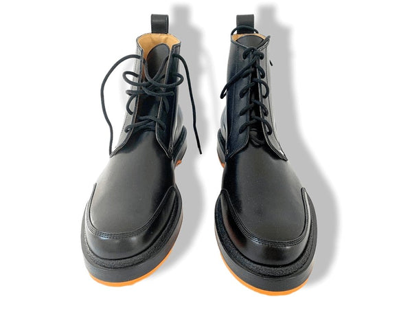 Hermes [SH05] Black Leather and Orange Sole Lace Up Ankle Boots Men Shoes, Sz 44, New with Dustbags in Box! - poupishop