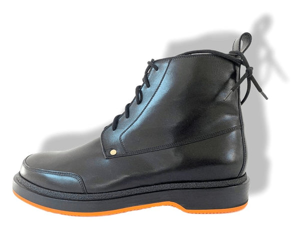 Hermes [SH05] Black Leather and Orange Sole Lace Up Ankle Boots Men Shoes, Sz 44, New with Dustbags in Box! - poupishop