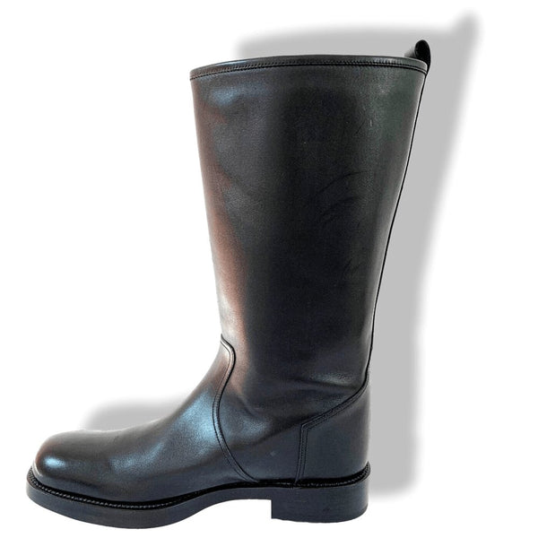 Hermes [SH06] Black Distressed Leather Men Tall Boots Sz 42, New with Dustbags in Box! - poupishop