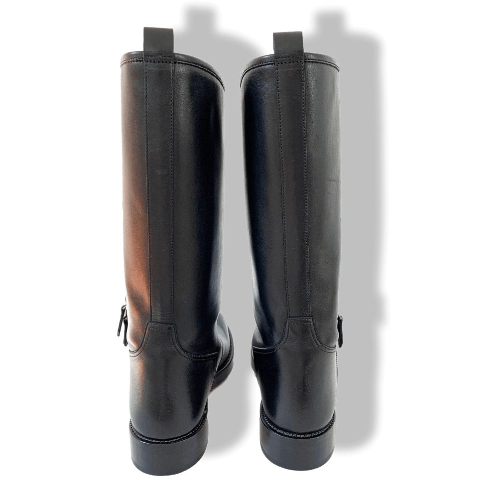 Hermes [SH06] Black Distressed Leather Men Tall Boots Sz 42, New with Dustbags in Box! - poupishop