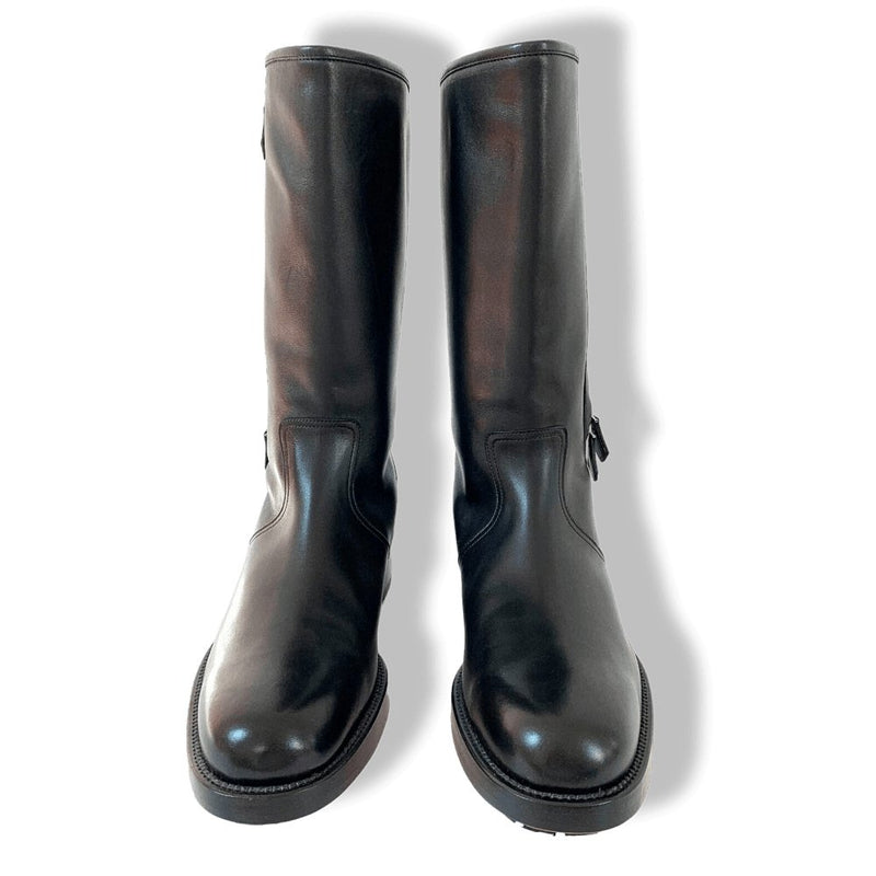 Hermes [SH06] Black Distressed Leather Men Tall Boots Sz 42, New with Dustbags in Box! - poupishop