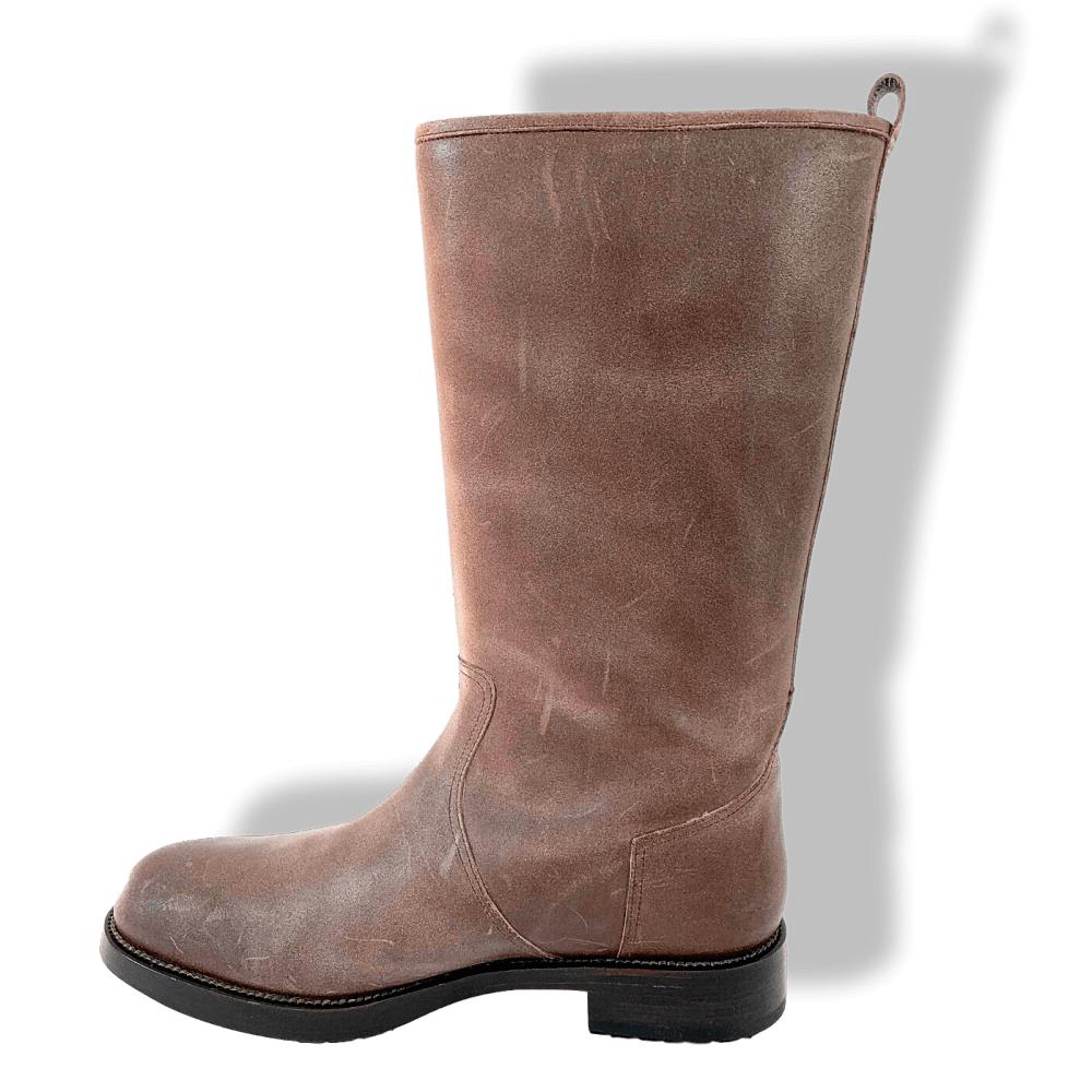 Hermes [SH08] Brown Distressed Leather Men Boots Lined with Shearling Sheep Sz 44, New with Dustbags in Box! - poupishop