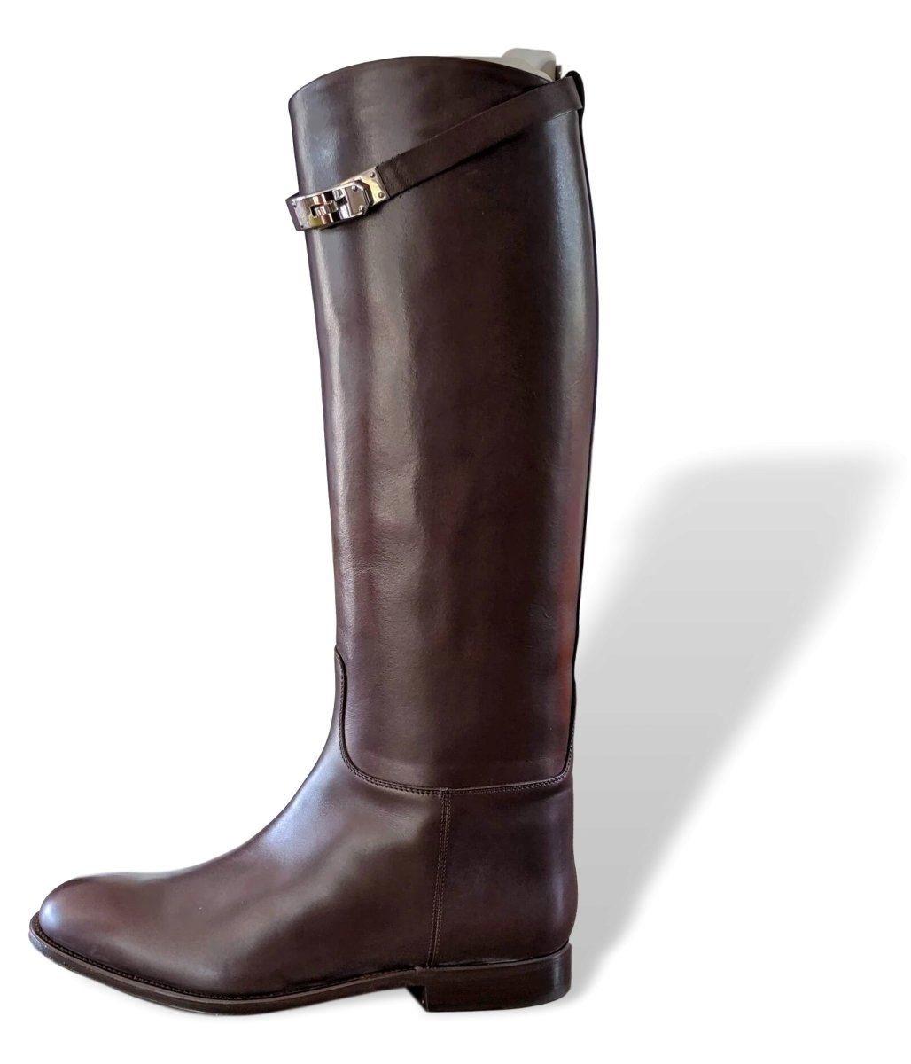 Hermes [SH09] Chocolat Calfskin Leather Women's JUMPING Equistrian Style Boots Sz 41, BNIB - poupishop