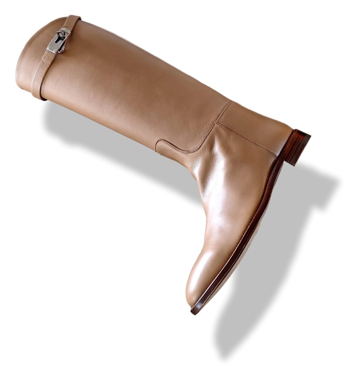 Hermes [SH10] Tabac Calfskin Leather Women's JUMPING Equistrian Style Boots Tige Large Sz 40.5, BNIB - poupishop