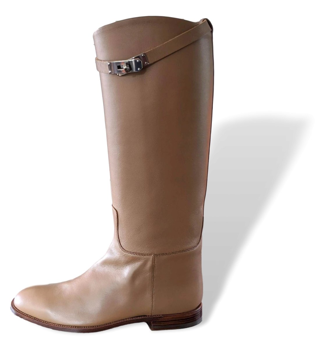 Hermes [SH10] Tabac Calfskin Leather Women's JUMPING Equistrian Style Boots Tige Large Sz 40.5, BNIB - poupishop