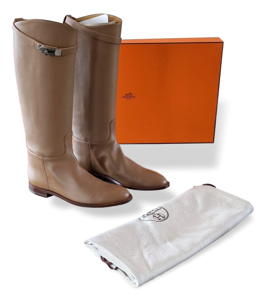 Hermes [SH10] Tabac Calfskin Leather Women's JUMPING Equistrian Style Boots Tige Large Sz 40.5, BNIB - poupishop