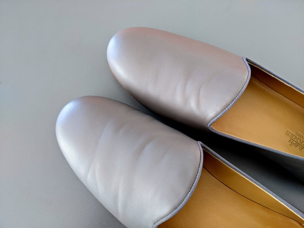 Hermes [SH12] Elegant Gris Etain Nappa GASPARD Men's Loafers Mocassins Shoes, BNIB! - poupishop
