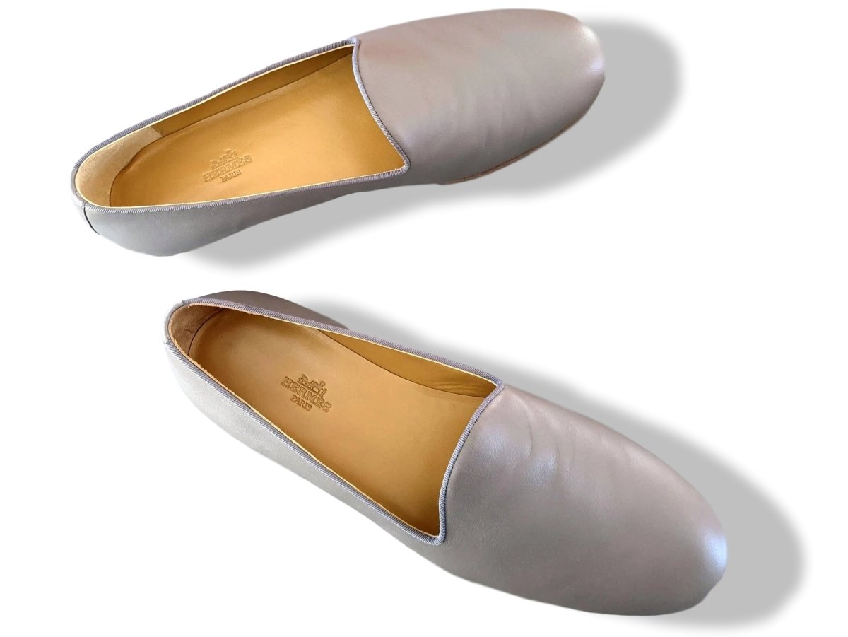 Hermes [SH12] Elegant Gris Etain Nappa GASPARD Men's Loafers Mocassins Shoes, BNIB! - poupishop