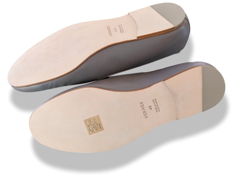 Hermes [SH12] Elegant Gris Etain Nappa GASPARD Men's Loafers Mocassins Shoes, BNIB! - poupishop