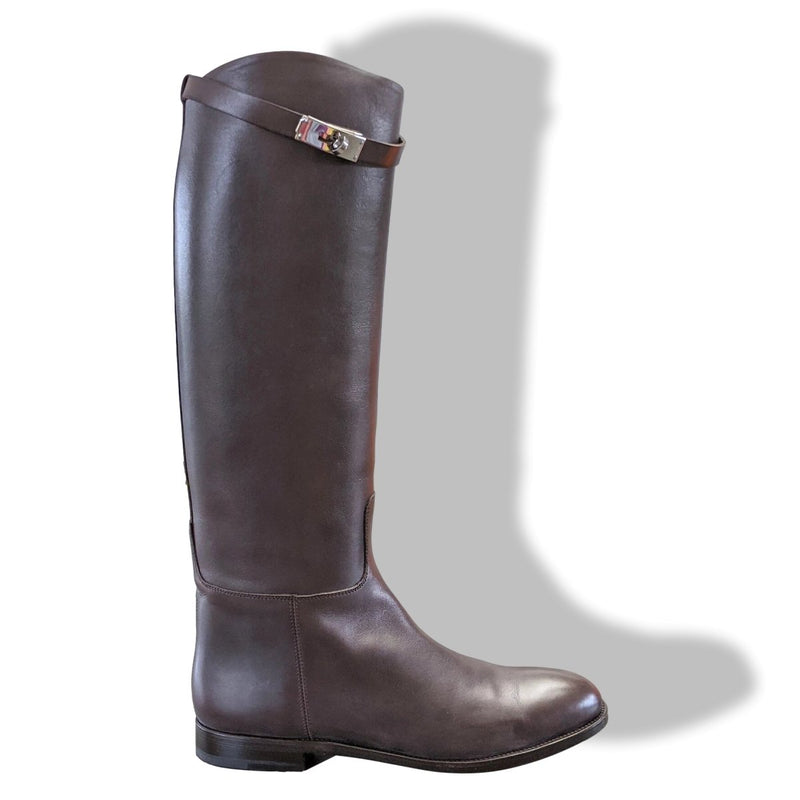 Hermes [SH14] Chocolat Calfskin Leather Women's JUMPING Equistrian Style Boots Sz 41, BNIB - poupishop