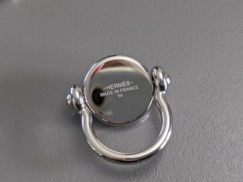 Hermes Shiny Palladium Movable Ring with a Black Poured Glass Stone, New! - poupishop