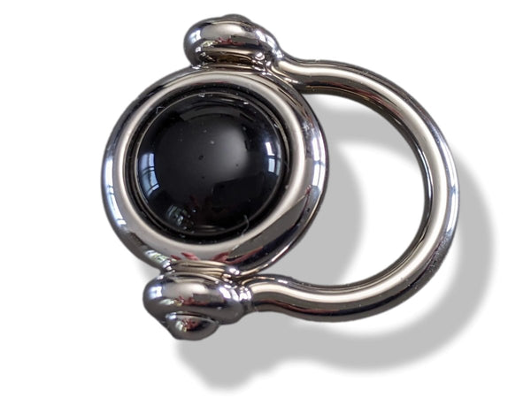 Hermes Shiny Palladium Movable Ring with a Black Poured Glass Stone, New! - poupishop