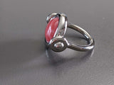 Hermes Shiny Palladium Movable Ring with a Marbled Red Poured Glass Stone Sz 54, New! - poupishop
