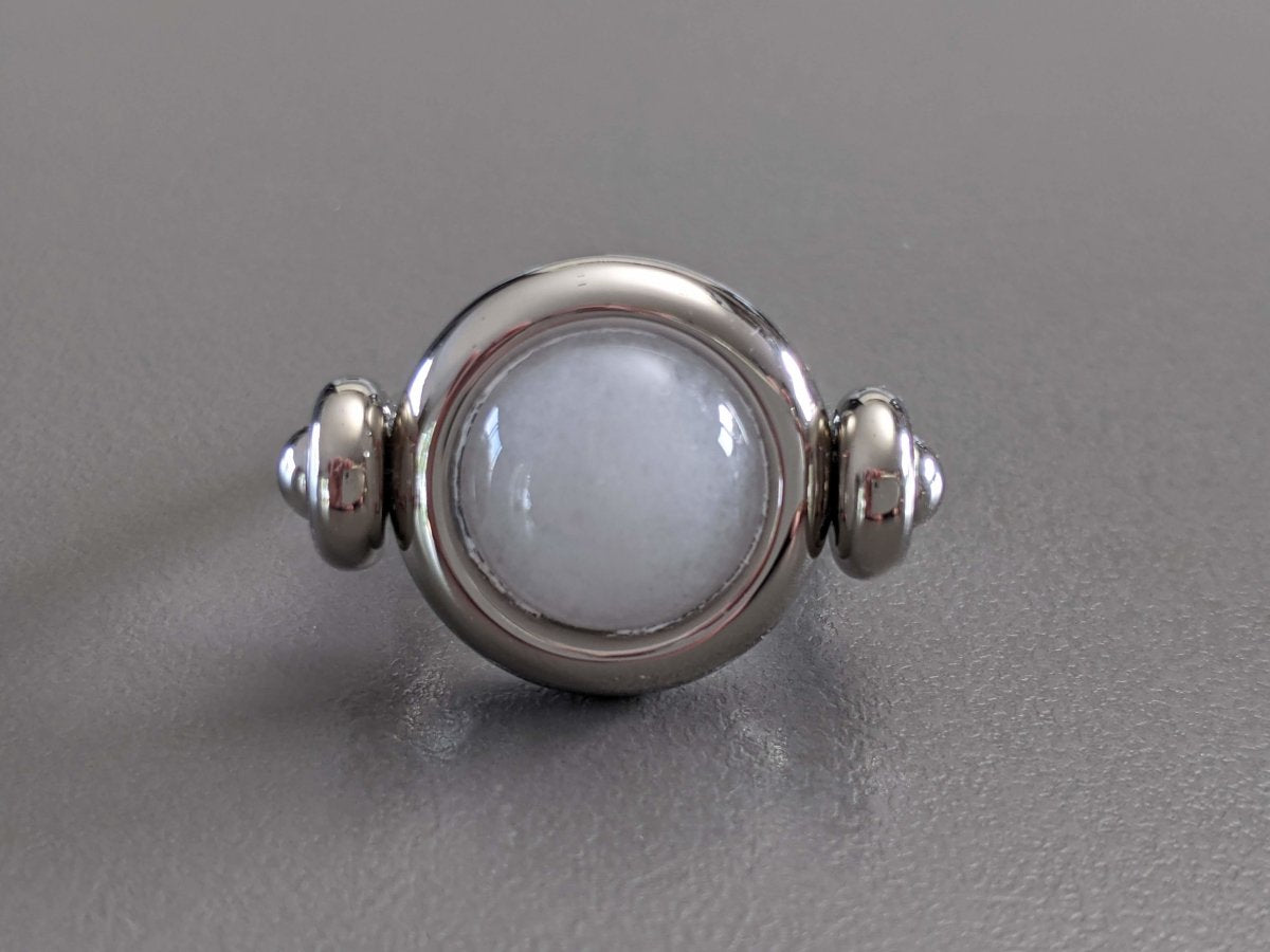 Hermes Shiny Palladium Movable Ring with a Milky White Poured Glass Stone, New! - poupishop