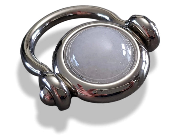 Hermes Shiny Palladium Movable Ring with a Milky White Poured Glass Stone, New! - poupishop