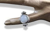 Hermes Shiny Palladium Movable Ring with a Milky White Poured Glass Stone, New! - poupishop