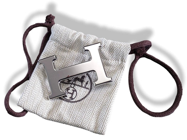 Hermes Shiny Plated Silver and Palladium Buckle H 32mm, New in Pochette! - poupishop