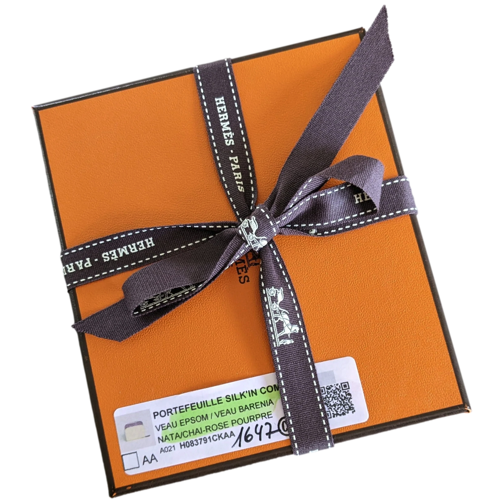 Hermes [L33] Nata/Rose Pourpre Portefeuille "Silk'In Compact" Zipped Wallet
