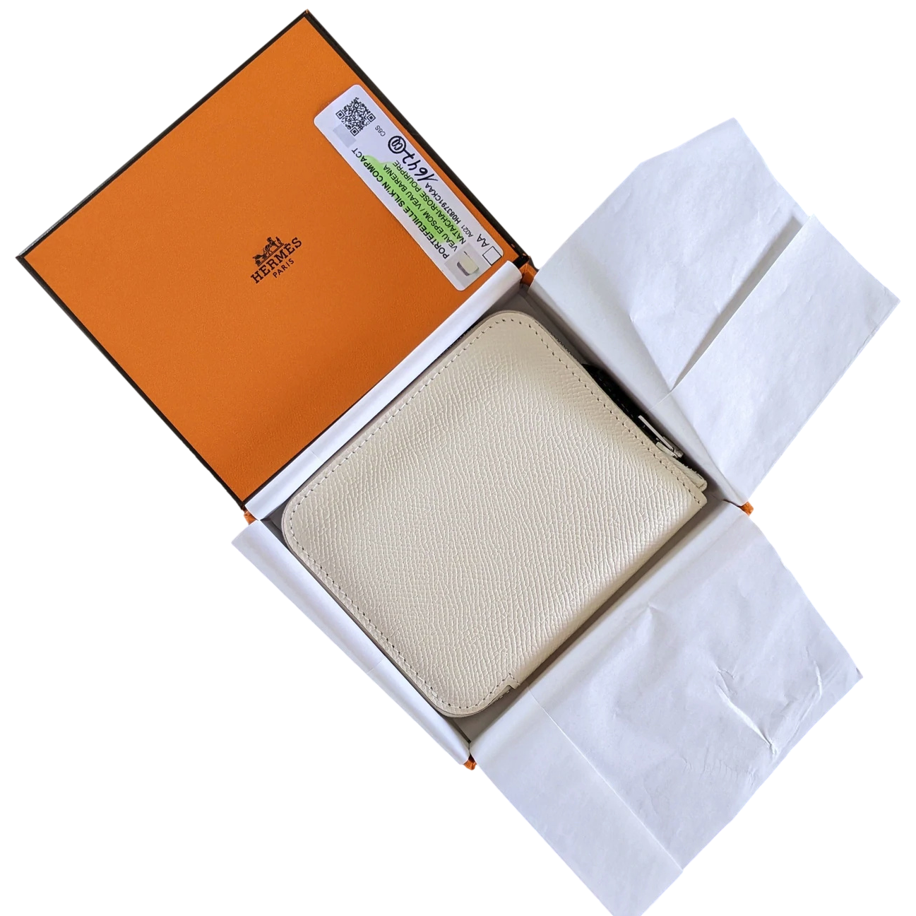 Hermes [L33] Nata/Rose Pourpre Portefeuille "Silk'In Compact" Zipped Wallet