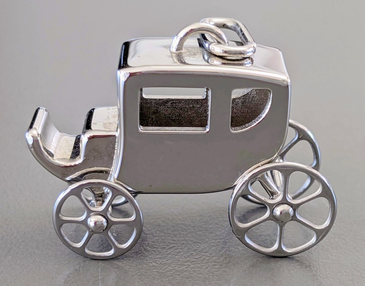 Hermes Silver and Palladium Caleche CARRIAGE CURIOSITE CHARM Curiosity Pendant Breloque Adorable , New in Pochette! - poupishop