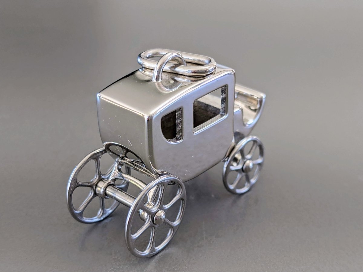 Hermes Silver and Palladium Caleche CARRIAGE CURIOSITE CHARM Curiosity Pendant Breloque Adorable , New in Pochette! - poupishop