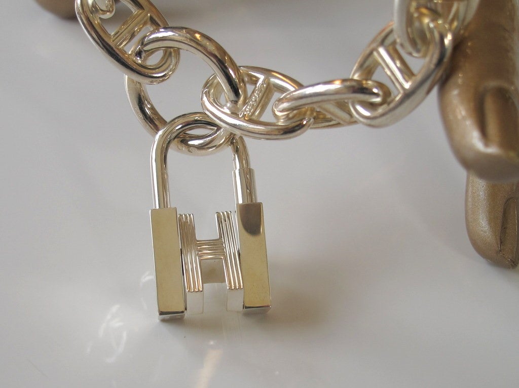 Hermes Silver H Cadenas Key Ring, Bag Charm, New! - poupishop