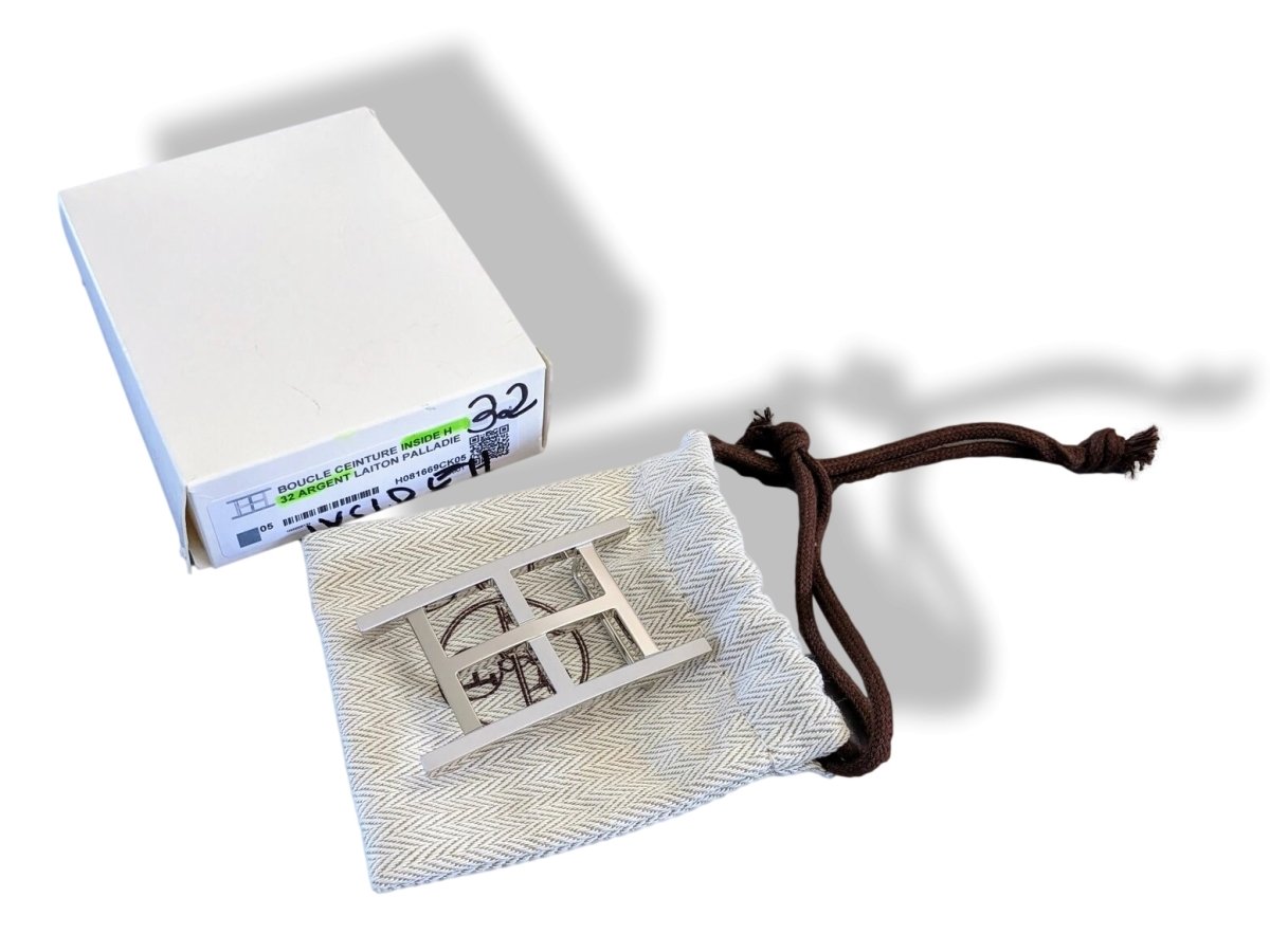 Hermes Silver Mat and Brilliant INSIDE H Belt Buckle 32 mm, New in White Box! - poupishop