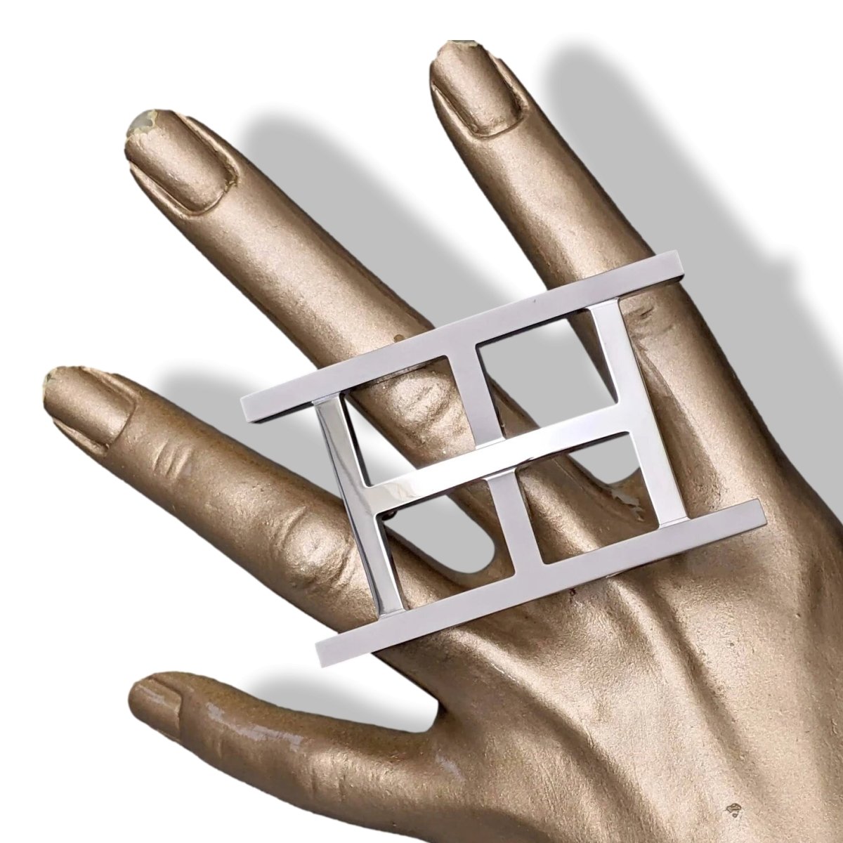 Hermes Silver Mat and Brilliant INSIDE H Quadri Belt Buckle 32 mm, New with Pouch! - poupishop