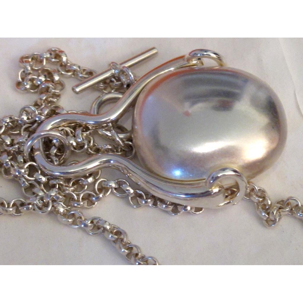 Hermes Silver Necklace Pendant Galet Mors - poupishop