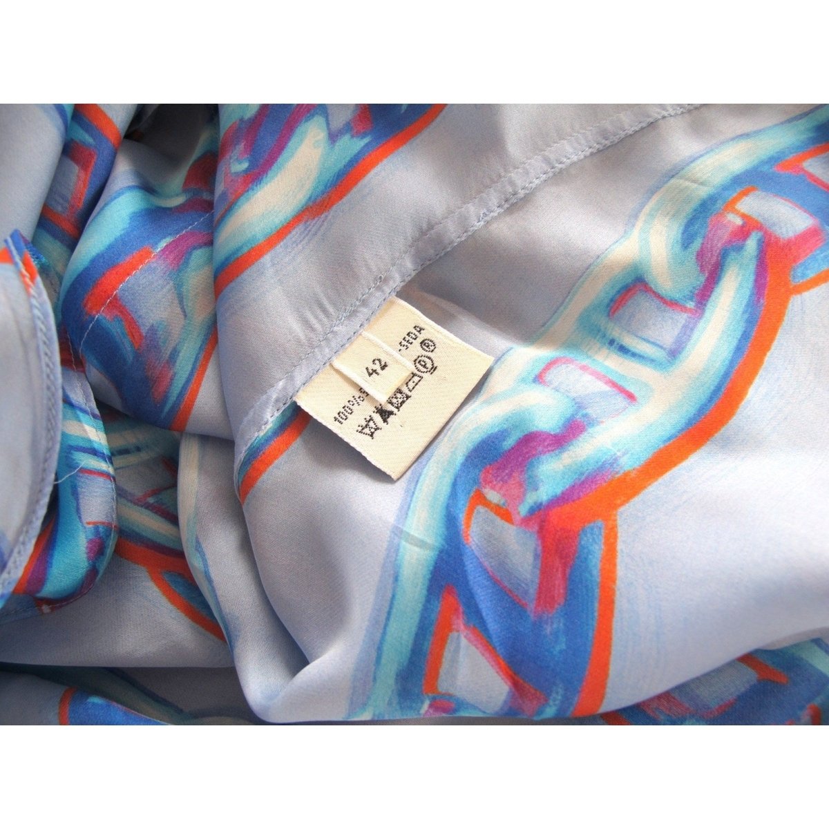 Hermes Sky Blue MAILLE D'ANCRE 100% Silk Long Tunic Shirt Dress, Sz42, Rare! - poupishop