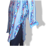 Hermes Sky Blue MAILLE D'ANCRE 100% Silk Long Tunic Shirt Dress, Sz42, Rare! - poupishop