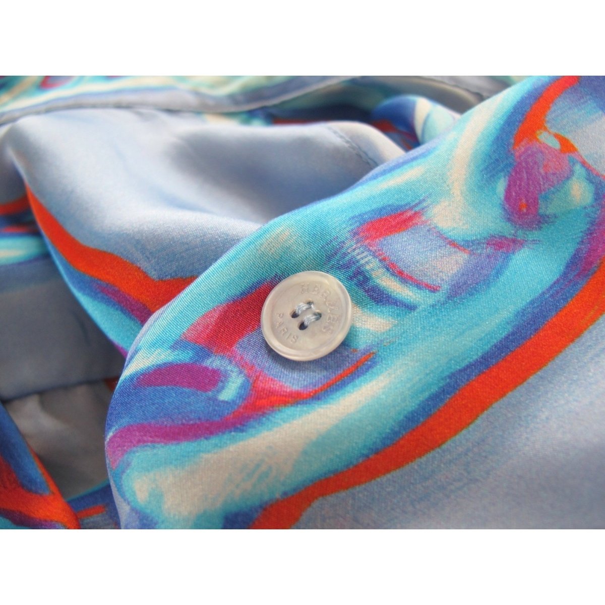 Hermes Sky Blue MAILLE D'ANCRE 100% Silk Long Tunic Shirt Dress, Sz42, Rare! - poupishop