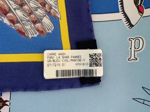 Hermes Sky Blue Navy PANI LA SHAR PAWNEE by Kermit Oliver Wash Silk Carre 90cm cm, BNWTIB! - poupishop