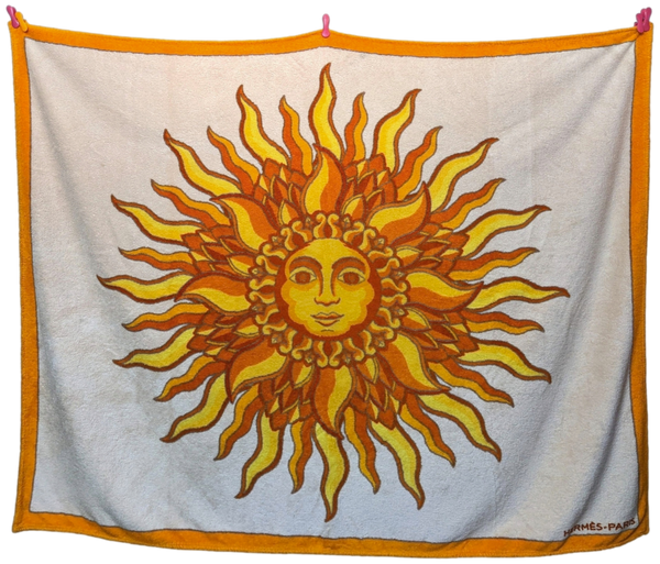 Hermes Blanc/Orange " Soleil" Tapis de Plage Terry Beach Towel XXL 145 x 190 cm