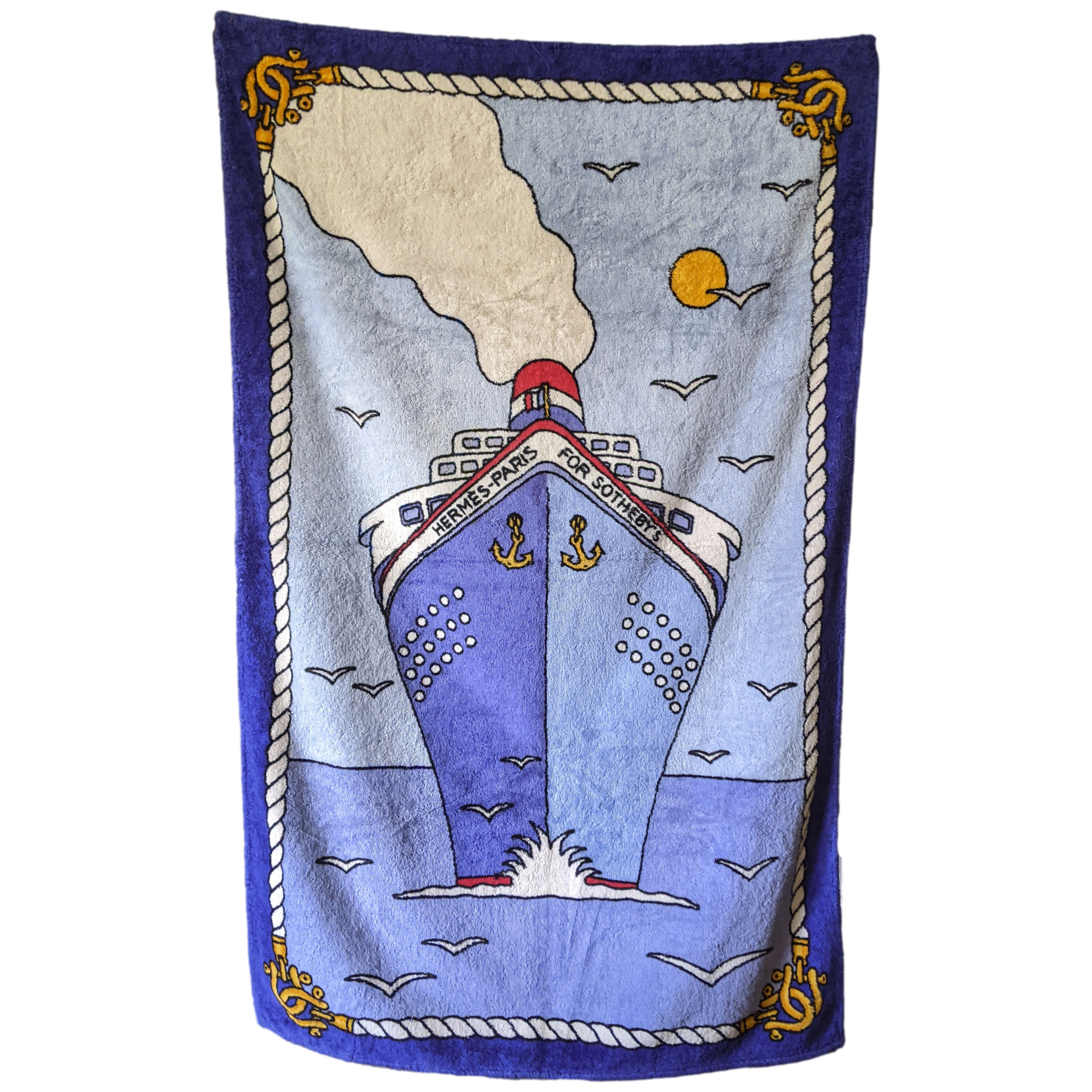 Hermes Vintage Special Issue for Sotheby's "Paquebot" Print Terry Cotton Beach Towel 90 x 150 cm