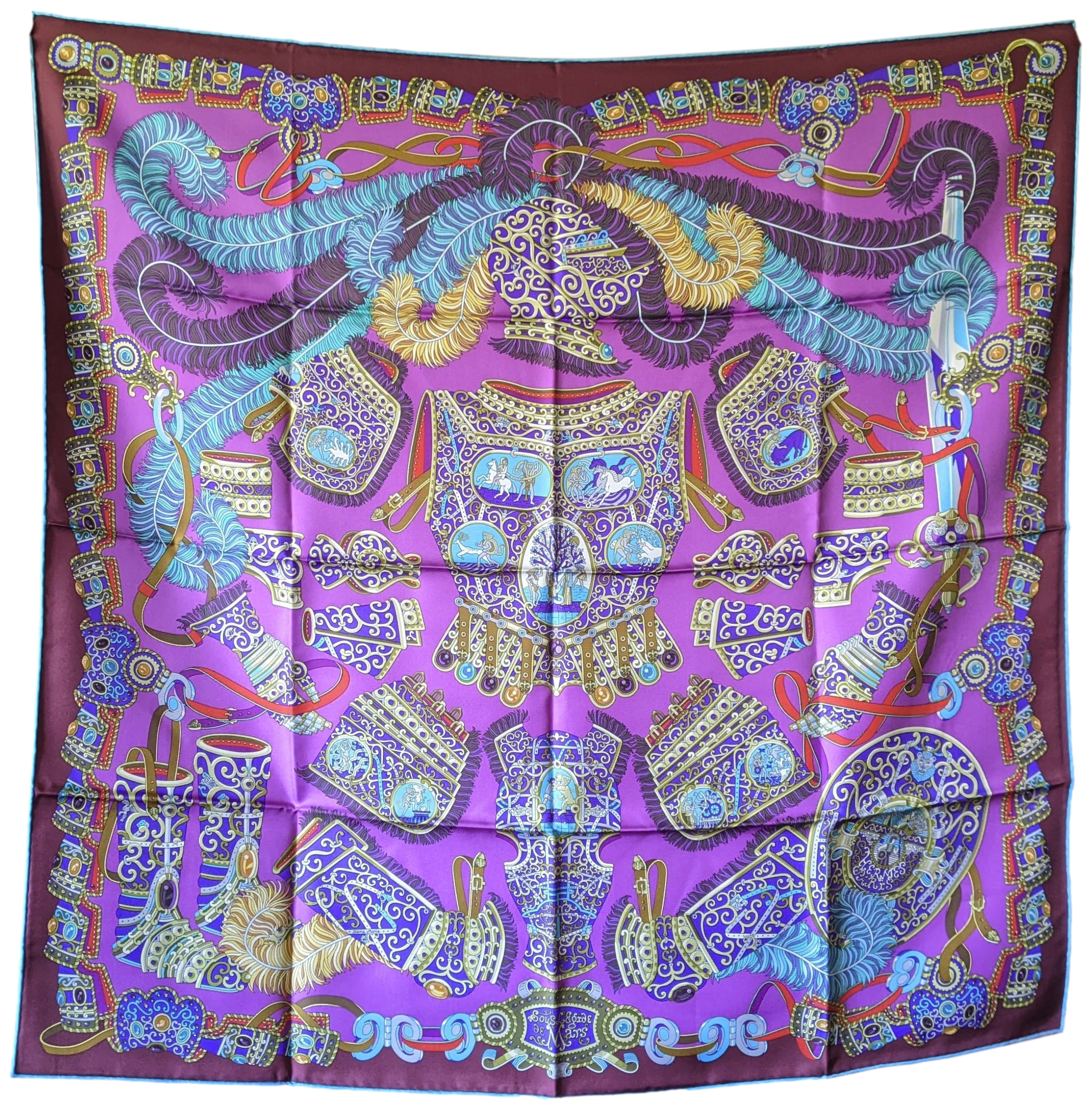 Produits Hermes Purple "Sous l'Egide de Mars" Twill Silk Scarf 90 x 90 cm